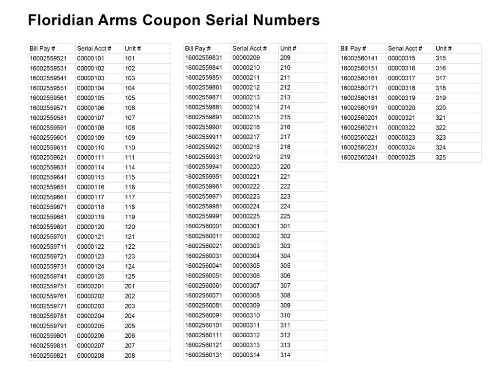 Floridian Arms Coupon Serial Numbers ALL 1024x791
